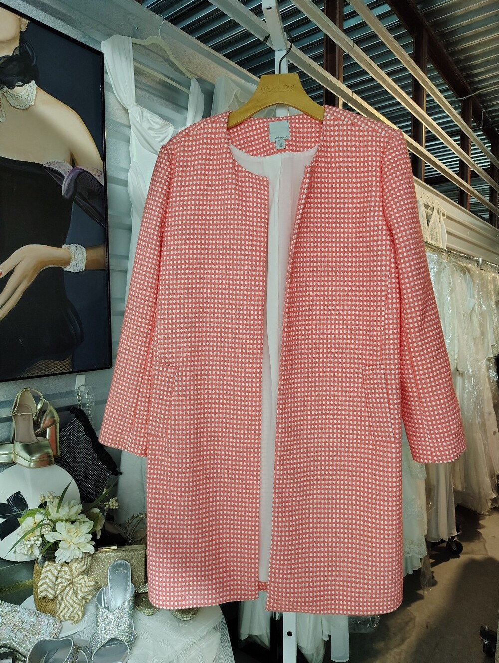 Halogen Coral Dot Print Open Front Coat Small NWOT - Picture 9 of 10